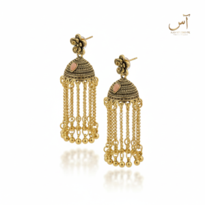 Golden Flower Long Tassel Jhumkas