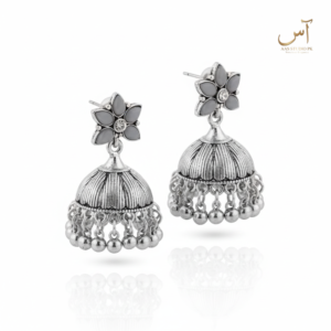 Slate Grey Floral Petal Jhumkas