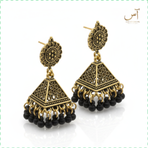 Antique Gold Onyx Bead Pyramid Jhumkas