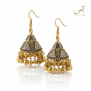 Antique Gold Crystal Bell Jhumkas