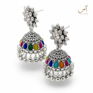 Silver Sunflower Multi-Color Jhumkas