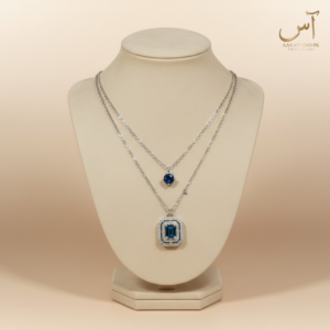 Double Square Necklace | Blue – Elegant Finish