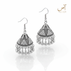 Classic Silver Crystal Bell Jhumkas