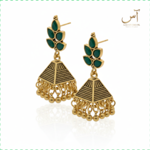 Emerald Green Leaf Stud Jhumkas